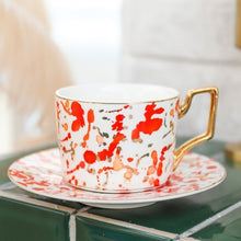 Load image into Gallery viewer, British Style Luxury Moroccan Coffee Cup and Saucer Set with Gold Handel Ceramic Cappuccino Afternoon Tea Cup 250ml