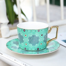 Load image into Gallery viewer, British Style Luxury Moroccan Coffee Cup and Saucer Set with Gold Handel Ceramic Cappuccino Afternoon Tea Cup 250ml
