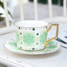 Load image into Gallery viewer, British Style Luxury Moroccan Coffee Cup and Saucer Set with Gold Handel Ceramic Cappuccino Afternoon Tea Cup 250ml