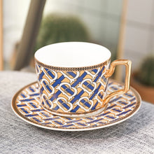 Load image into Gallery viewer, British Style Luxury Moroccan Coffee Cup and Saucer Set with Gold Handel Ceramic Cappuccino Afternoon Tea Cup 250ml
