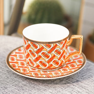 British Style Luxury Moroccan Coffee Cup and Saucer Set with Gold Handel Ceramic Cappuccino Afternoon Tea Cup 250ml