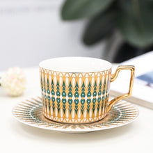 Load image into Gallery viewer, British Style Luxury Moroccan Coffee Cup and Saucer Set with Gold Handel Ceramic Cappuccino Afternoon Tea Cup 250ml
