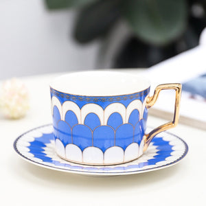 British Style Luxury Moroccan Coffee Cup and Saucer Set with Gold Handel Ceramic Cappuccino Afternoon Tea Cup 250ml