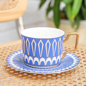 British Style Luxury Moroccan Coffee Cup and Saucer Set with Gold Handel Ceramic Cappuccino Afternoon Tea Cup 250ml