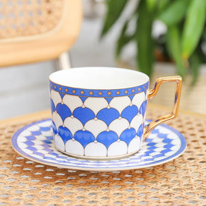 British Style Luxury Moroccan Coffee Cup and Saucer Set with Gold Handel Ceramic Cappuccino Afternoon Tea Cup 250ml