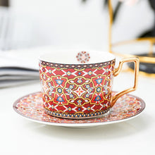 Load image into Gallery viewer, British Style Luxury Moroccan Coffee Cup and Saucer Set with Gold Handel Ceramic Cappuccino Afternoon Tea Cup 250ml
